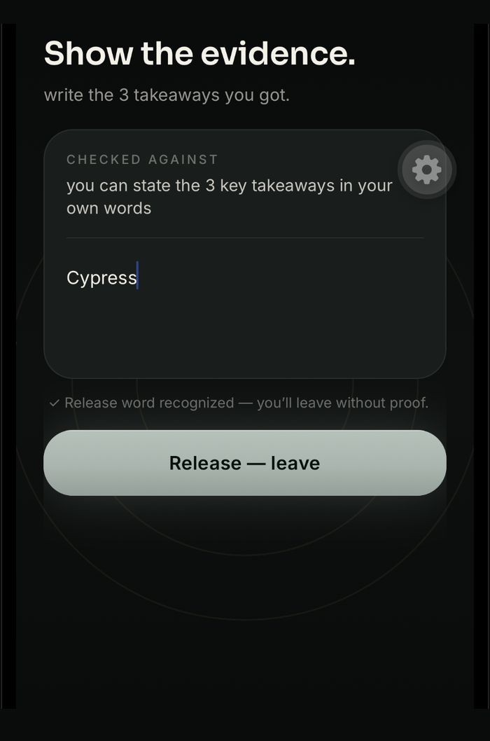 The release screen, asking for the session's release word before leaving early.